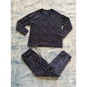 Nautica Navy Blue Polka Dot Plush Velour Pajama Set Women's Small